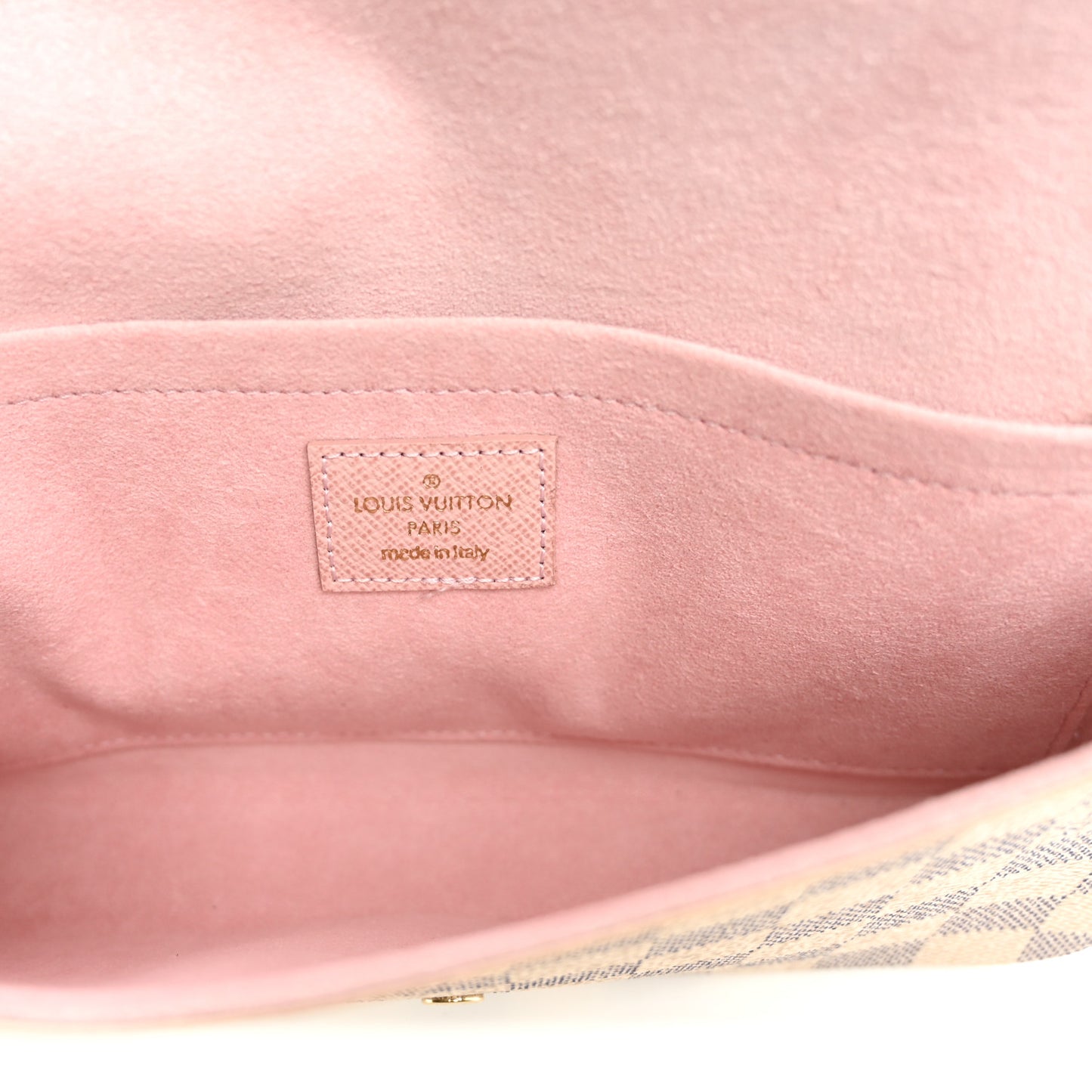 Damier Azur Pochette Felicie Chain Wallet Rose Ballerine