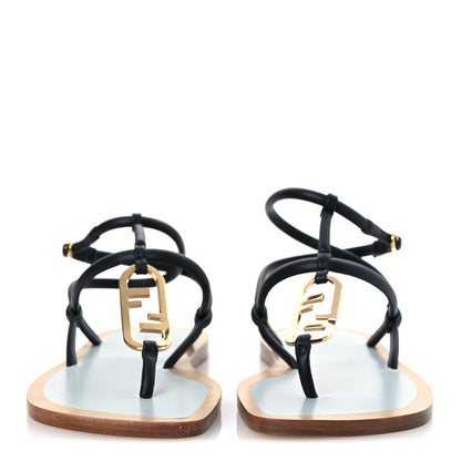 Fendi Nappa O’Lock Flat Thong Sandals 37 Black 3 of 13
