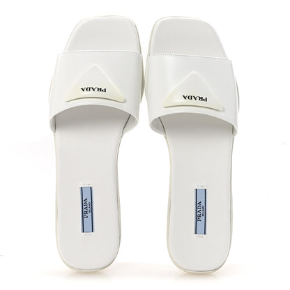 Prada Spazzolato Triangle Logo Slide Flat Sandals 39 White 2 of 10