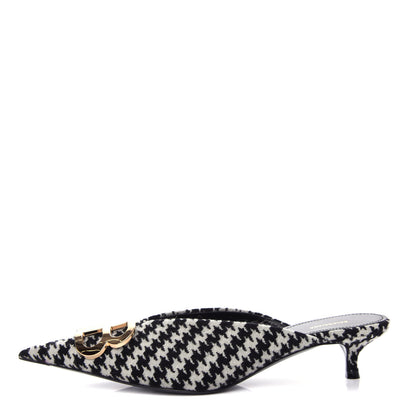 Balenciaga Stretch Tweed BB Houndstooth Pointed Toe Knife 40mm Mules 38 Black Ivory 1 of 12