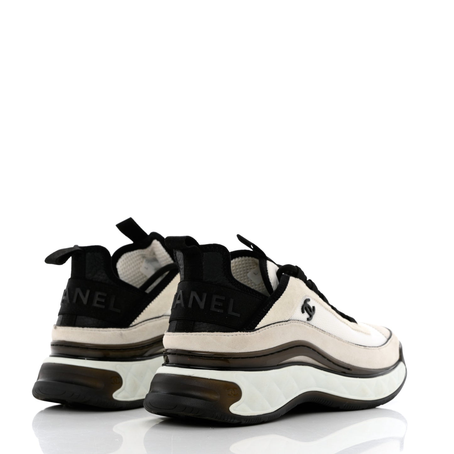Velvet Calfskin Mixed Fibers CC Sneakers 38.5 Ivory Black