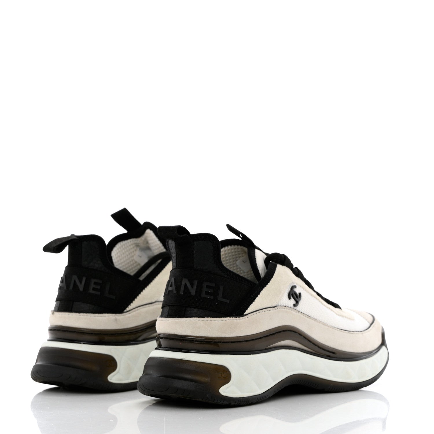 Chanel Velvet Calfskin Mixed Fibers CC Sneakers 38.5 Ivory Black 4 of 12