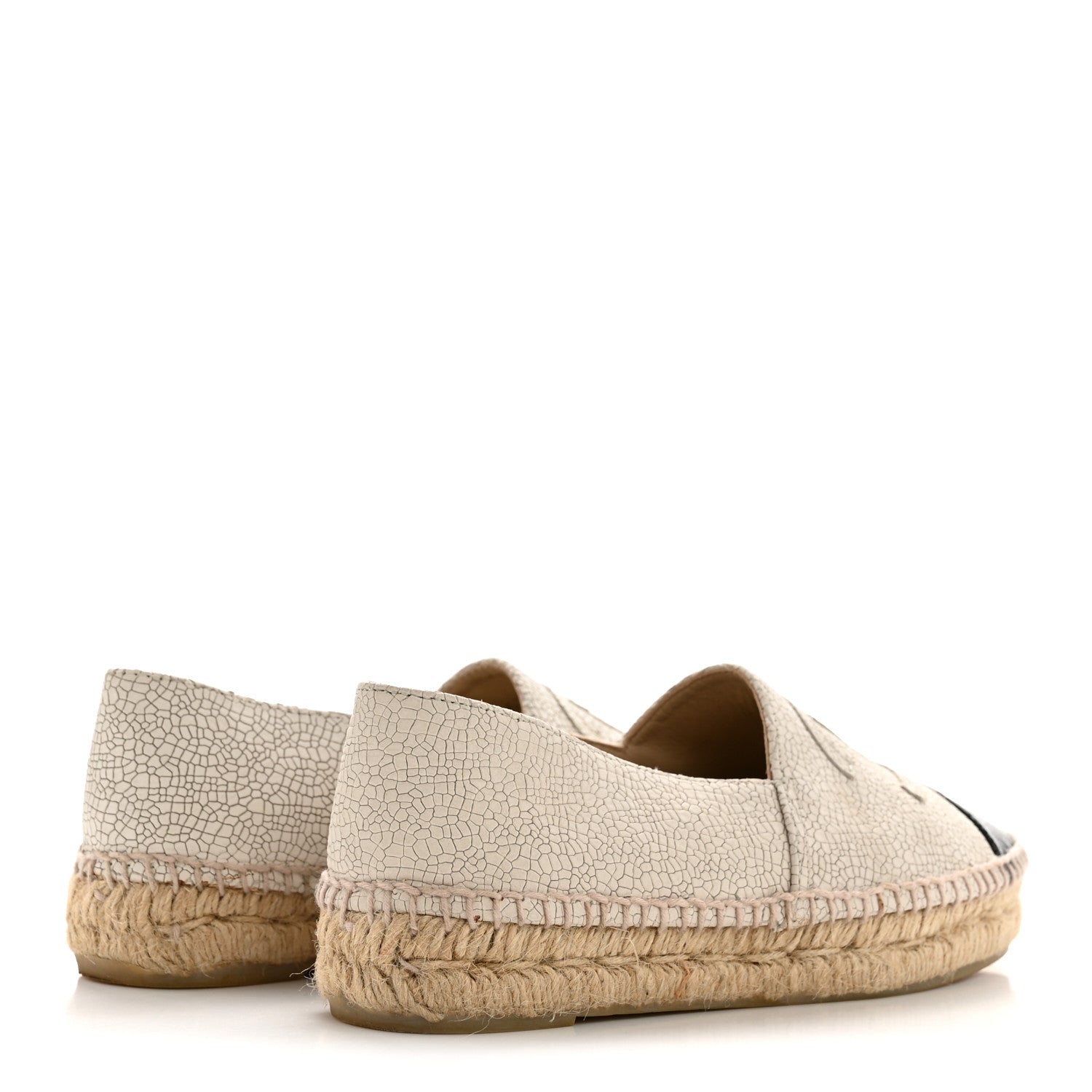 Chanel Crackled Calfskin Espadrilles 36 Light Beige Black 5 of 13