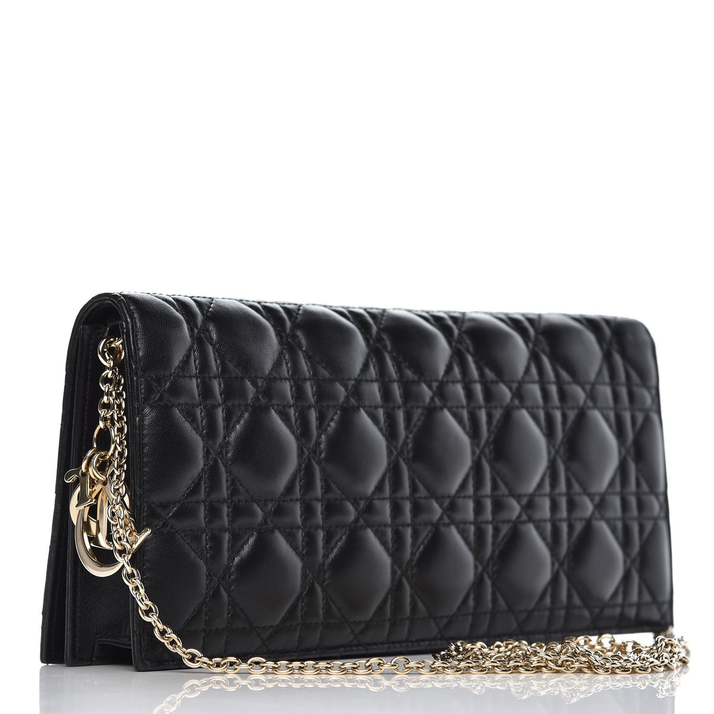 Lambskin Cannage Lady Dior Convertible Clutch Black