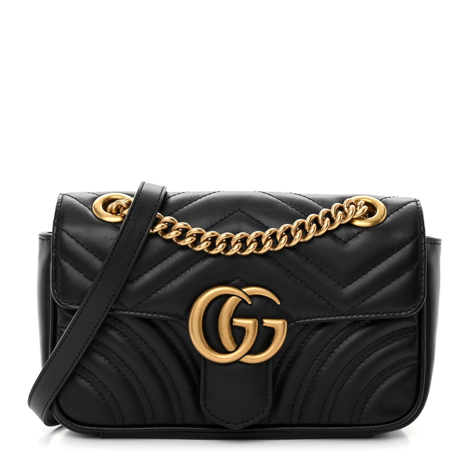 Gucci Calfskin Matelasse Mini GG Marmont Shoulder Bag Black 1 of 8