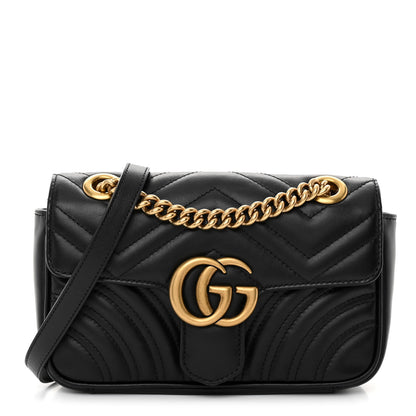 Gucci Calfskin Matelasse Mini GG Marmont Shoulder Bag Black 1 of 8