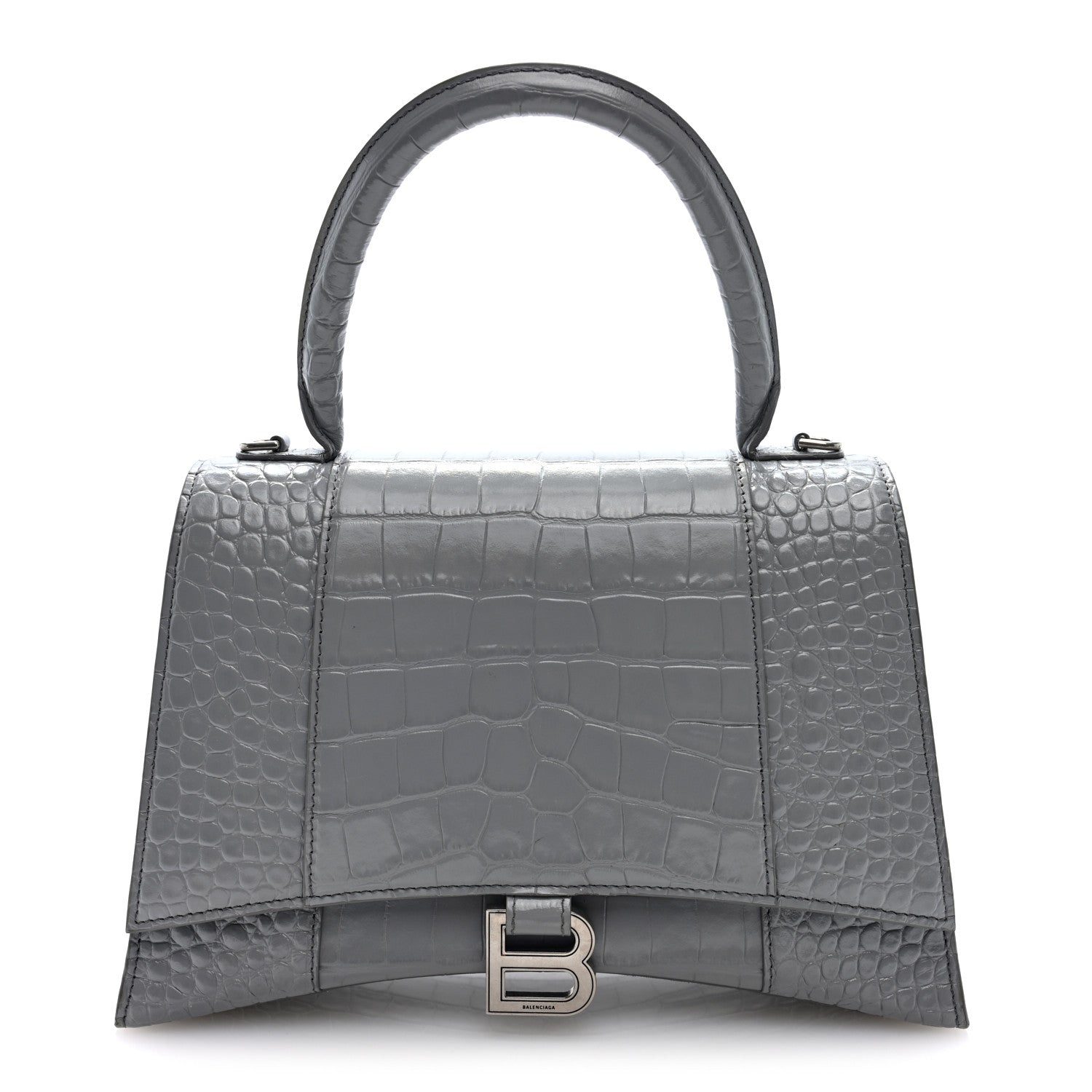 Balenciaga Shiny Calfskin Crocodile Embossed Medium Hourglass Top Handle Bag Balenciaga Grey 1 of 9