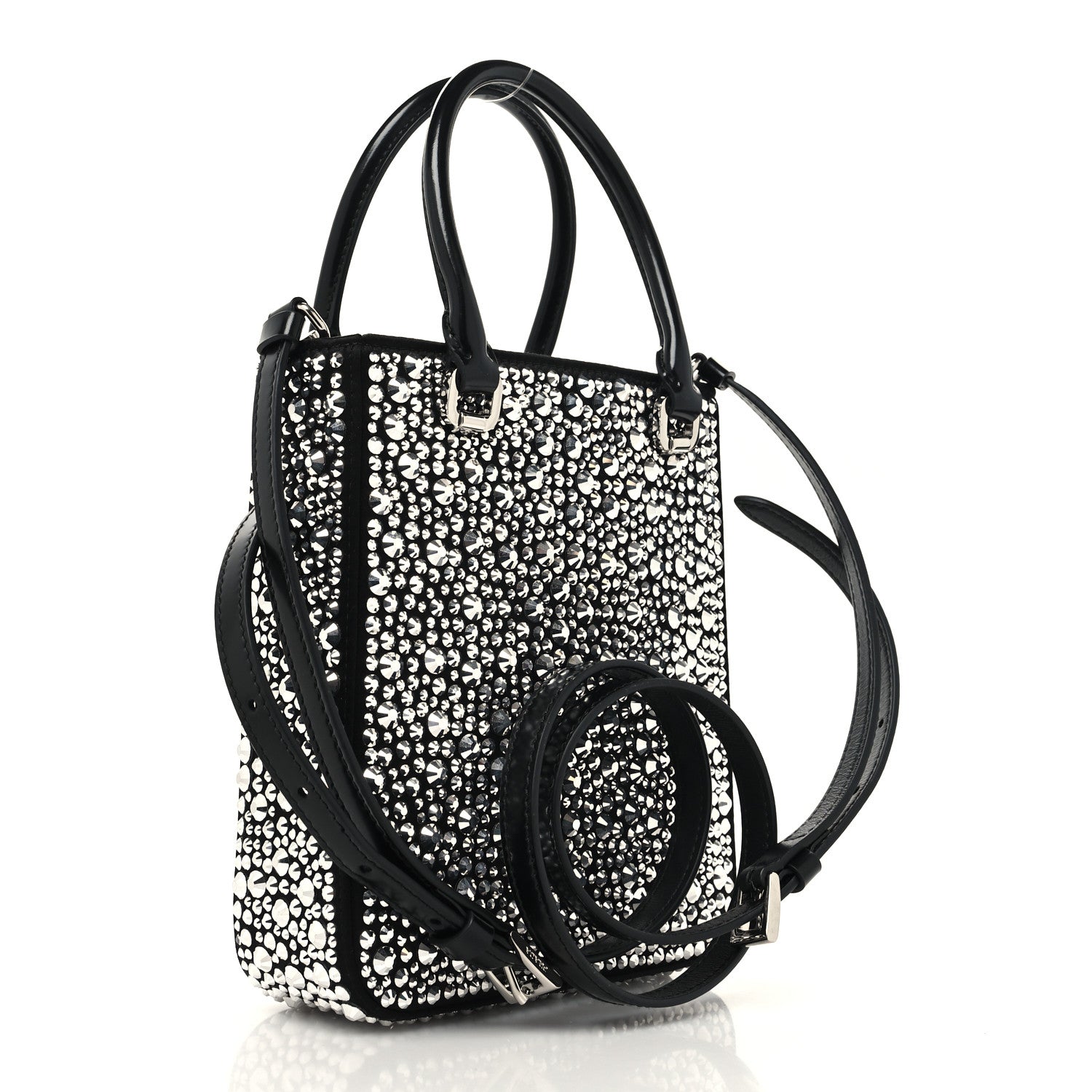 Prada Satin Crystal Metal Triangle Logo Small Double Handle Crossbody Tote Metal 3 of 10