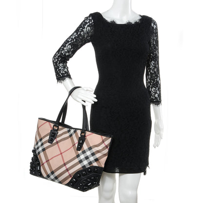 Burberry Nova Check Mega Stud Nickie Tote Black 2 of 11