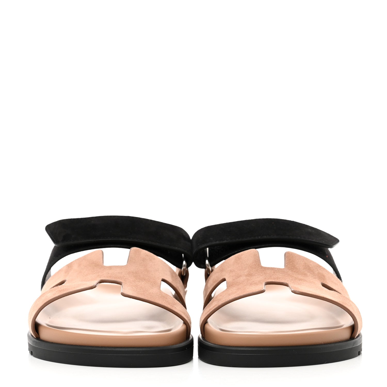 Hermes Suede Goatskin Womens Chypre Sandals 37.5 Rose Perle Black 2 of 10