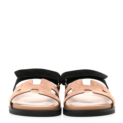 Hermes Suede Goatskin Womens Chypre Sandals 37.5 Rose Perle Black 2 of 10