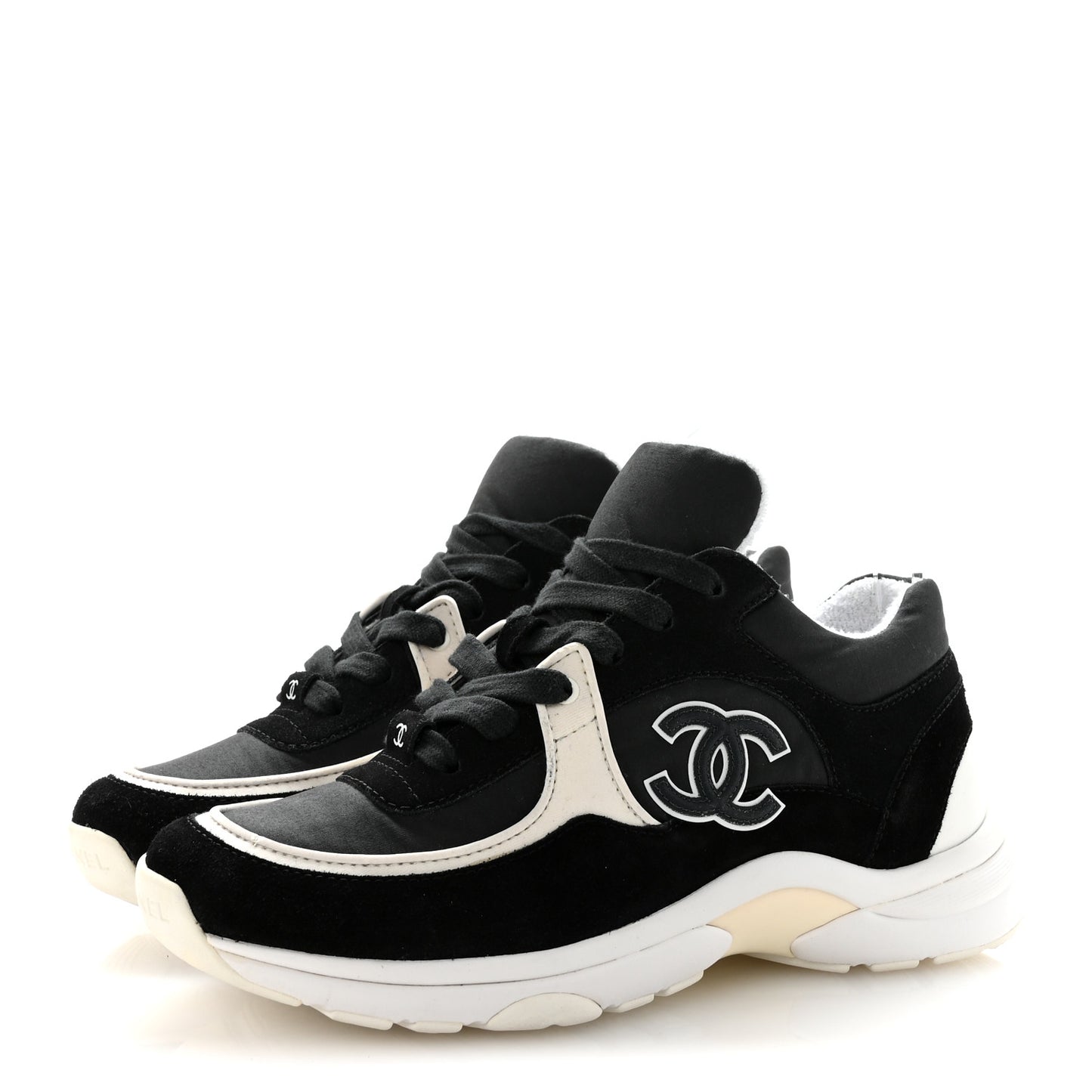Fabric Calfskin Suede CC Sneakers 36.5 Black White