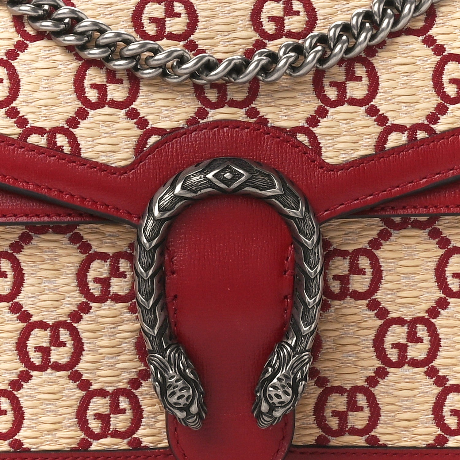 Gucci Straw Jacquard Azalea Calfskin GG Monogram Small Dionysus Shoulder Bag Natural New Cherry Red 8 of 11