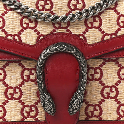 Gucci Straw Jacquard Azalea Calfskin GG Monogram Small Dionysus Shoulder Bag Natural New Cherry Red 8 of 11