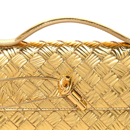 Bottega Veneta Metallic Satin Lambskin Intrecciato Long Andiamo Top Handle Clutch Gold 8 of 10