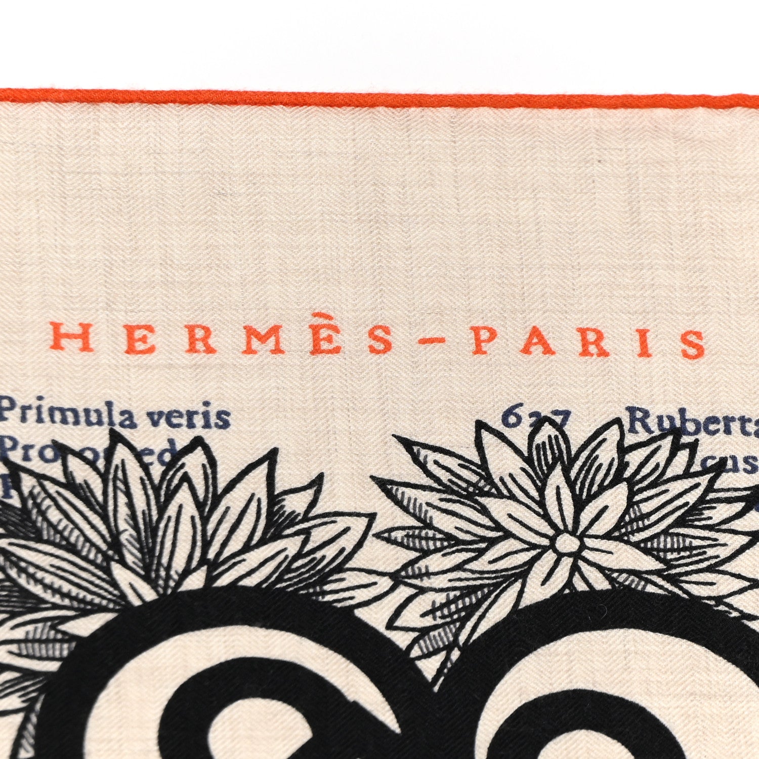 Hermes Cashmere Silk Botanica Grafica Shawl 140 Naturel Black Orange 2 of 11