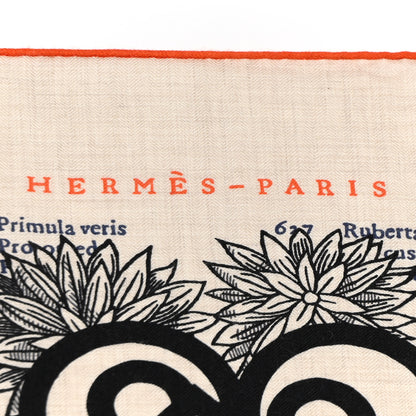 Hermes Cashmere Silk Botanica Grafica Shawl 140 Naturel Black Orange 2 of 11
