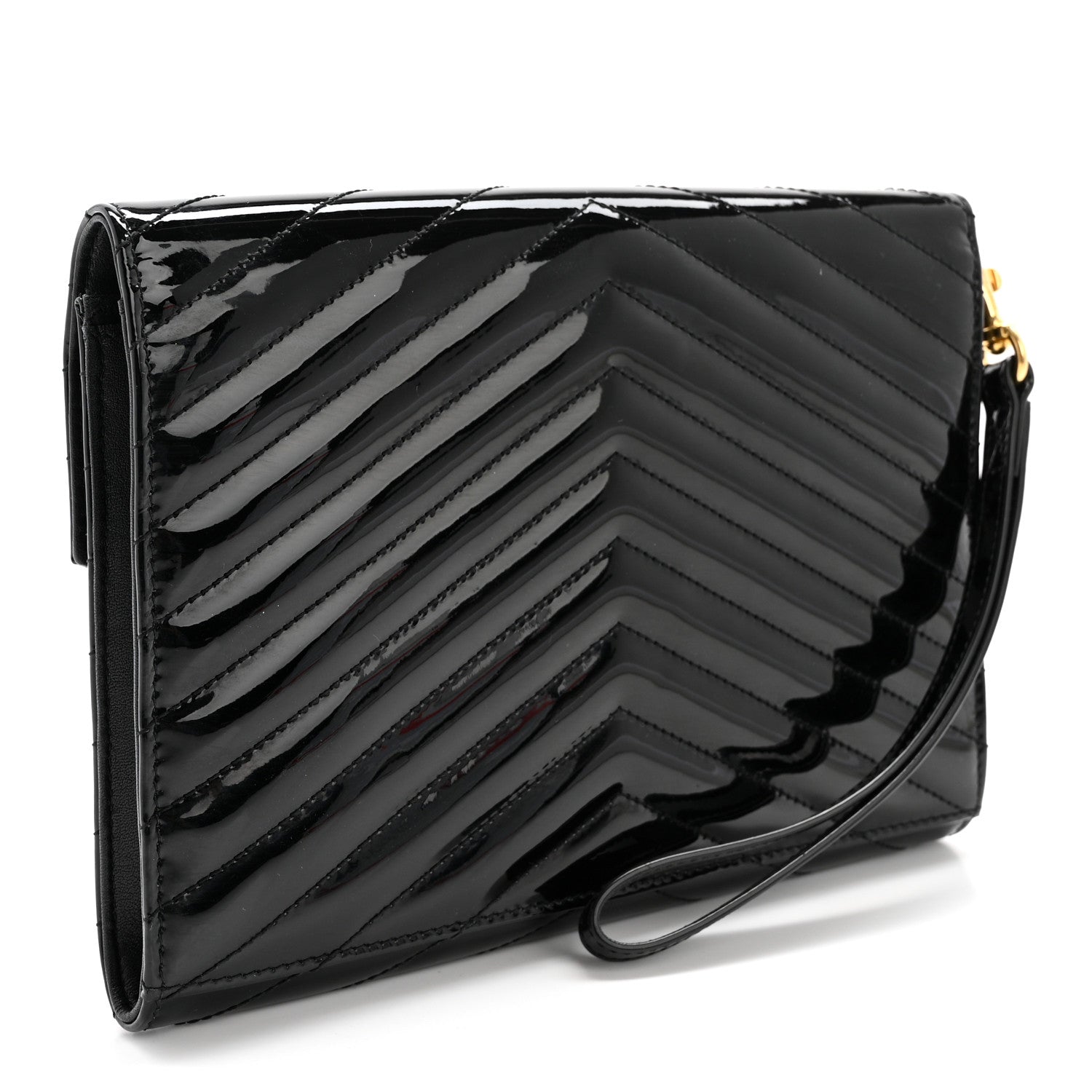 Saint Laurent Patent Matelasse Chevron Monogram Envelope Clutch Black 3 of 10
