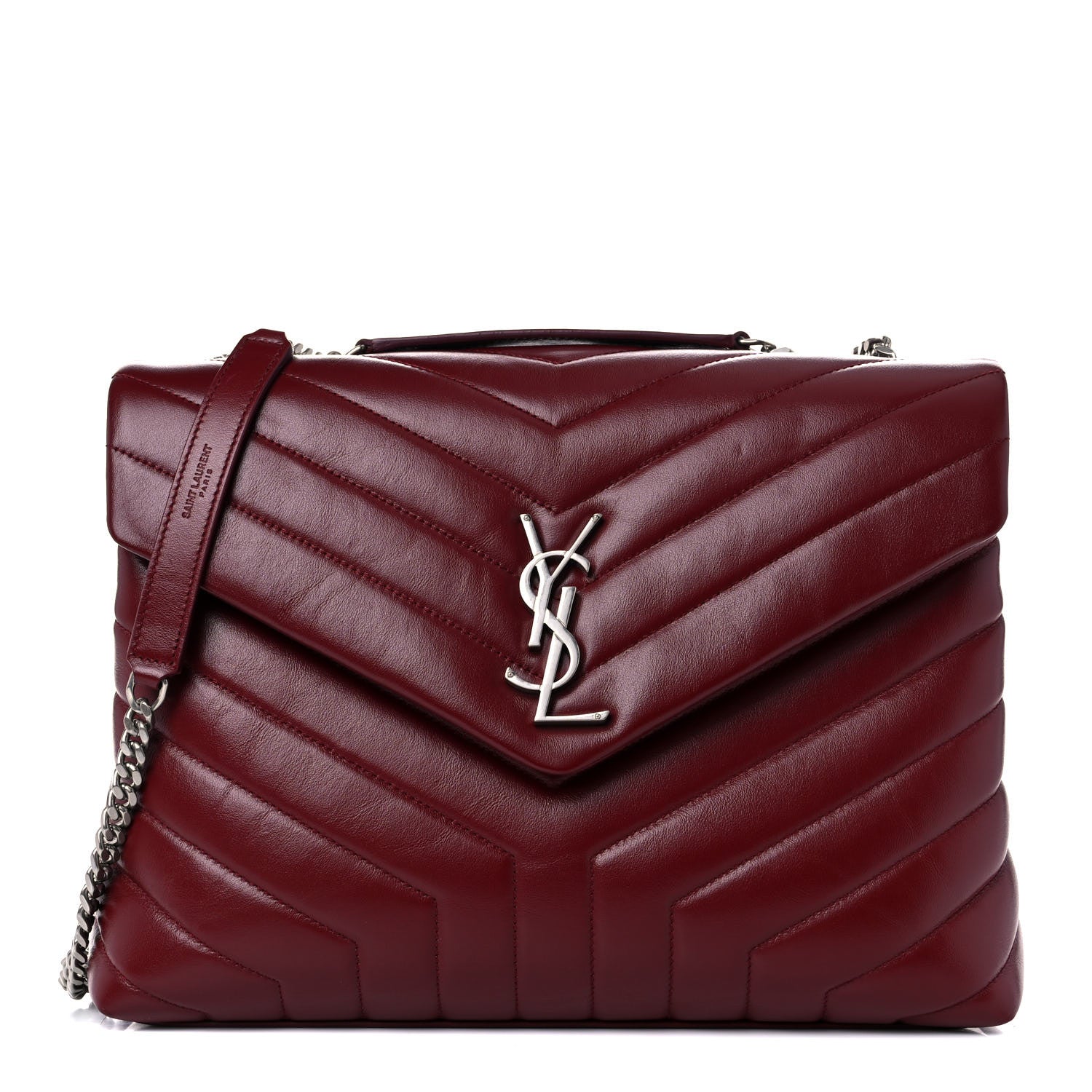 Saint Laurent Calfskin Y Quilted Monogram Medium Loulou Chain Satchel Rouge Legion 1 of 16