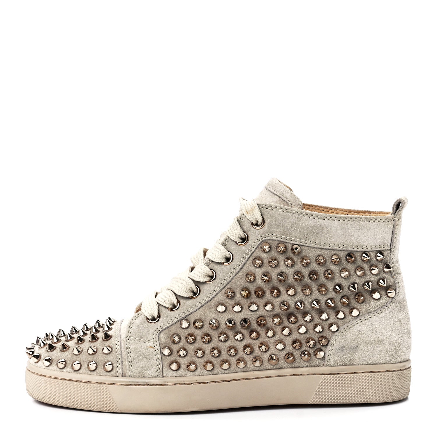 Christian Louboutin eau Velours Womens Louis Spikes Flat Sneakers 37 Colombe 1 of 10