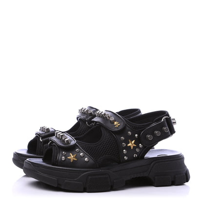 Gucci Nappa Mesh Studded Mens Aguru Sandals 6 Black 3 of 10