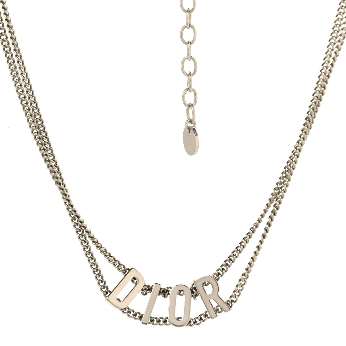 Christian Dior Metal Chain Logo Choker Necklace Silver 1 of 5