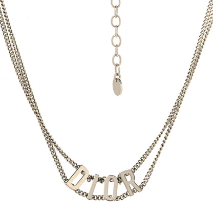 Christian Dior Metal Chain Logo Choker Necklace Silver 1 of 5