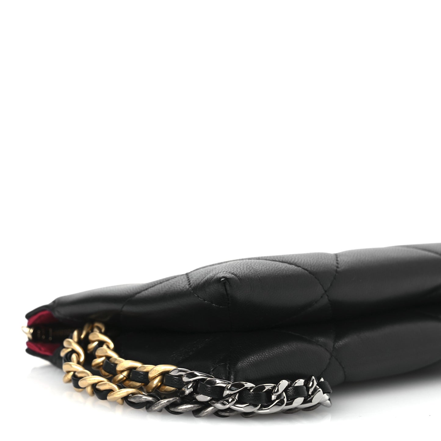 Shiny Goatskin Quilted Small Chanel 19 Pouch With Handle Black