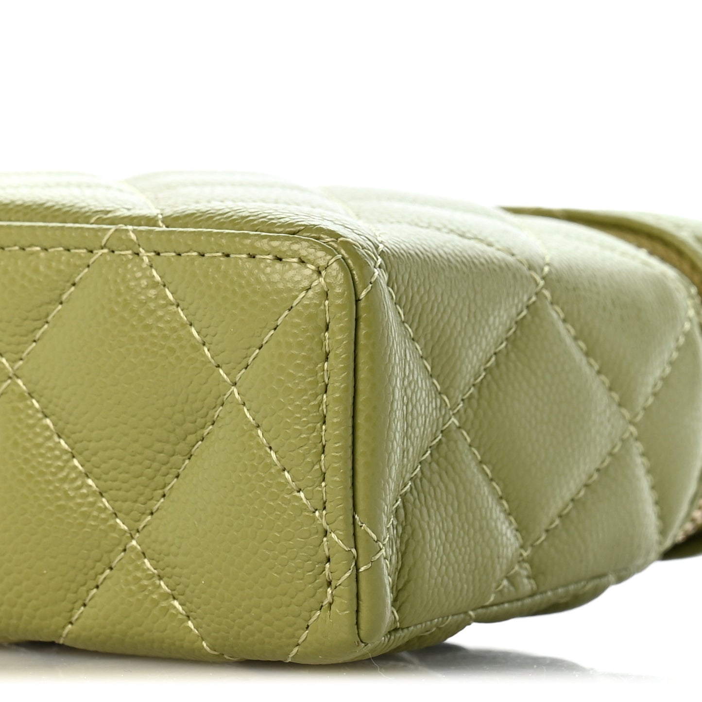 Caviar Quilted Top Handle Slim Vanity With Chain Khaki
