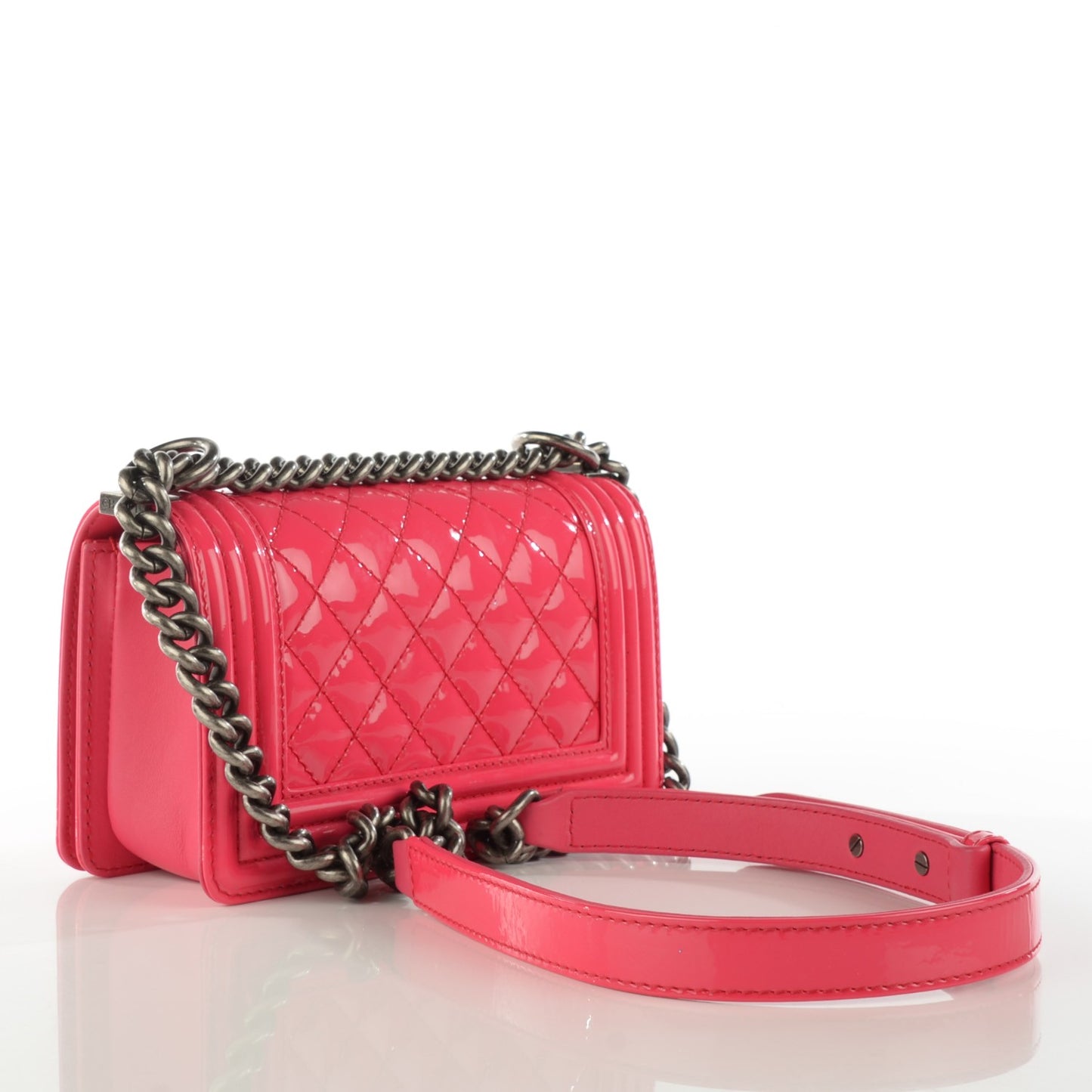 Patent Calfskin Quilted Small Boy Flap Pink