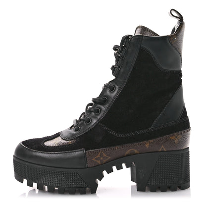 Louis Vuitton Suede Calfskin Monogram Laureate Platform Desert Boots 37 Black 1 of 11