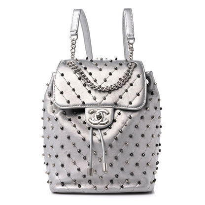 Chanel Metallic Lambskin Chevron Quilted Studded Stud Wars Backpack Silver 1 of 11