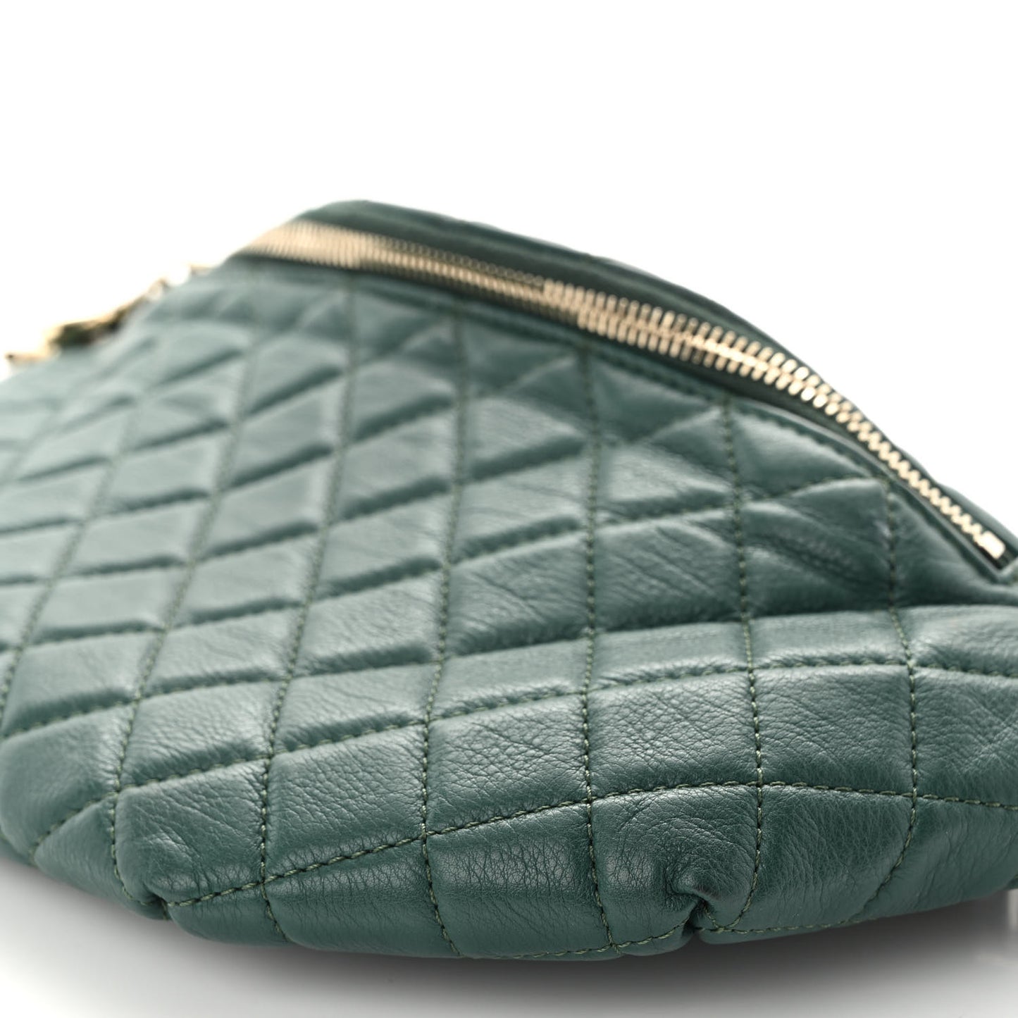 Calfskin Quilted Banane Waist Bag Fanny Pack Dark Green