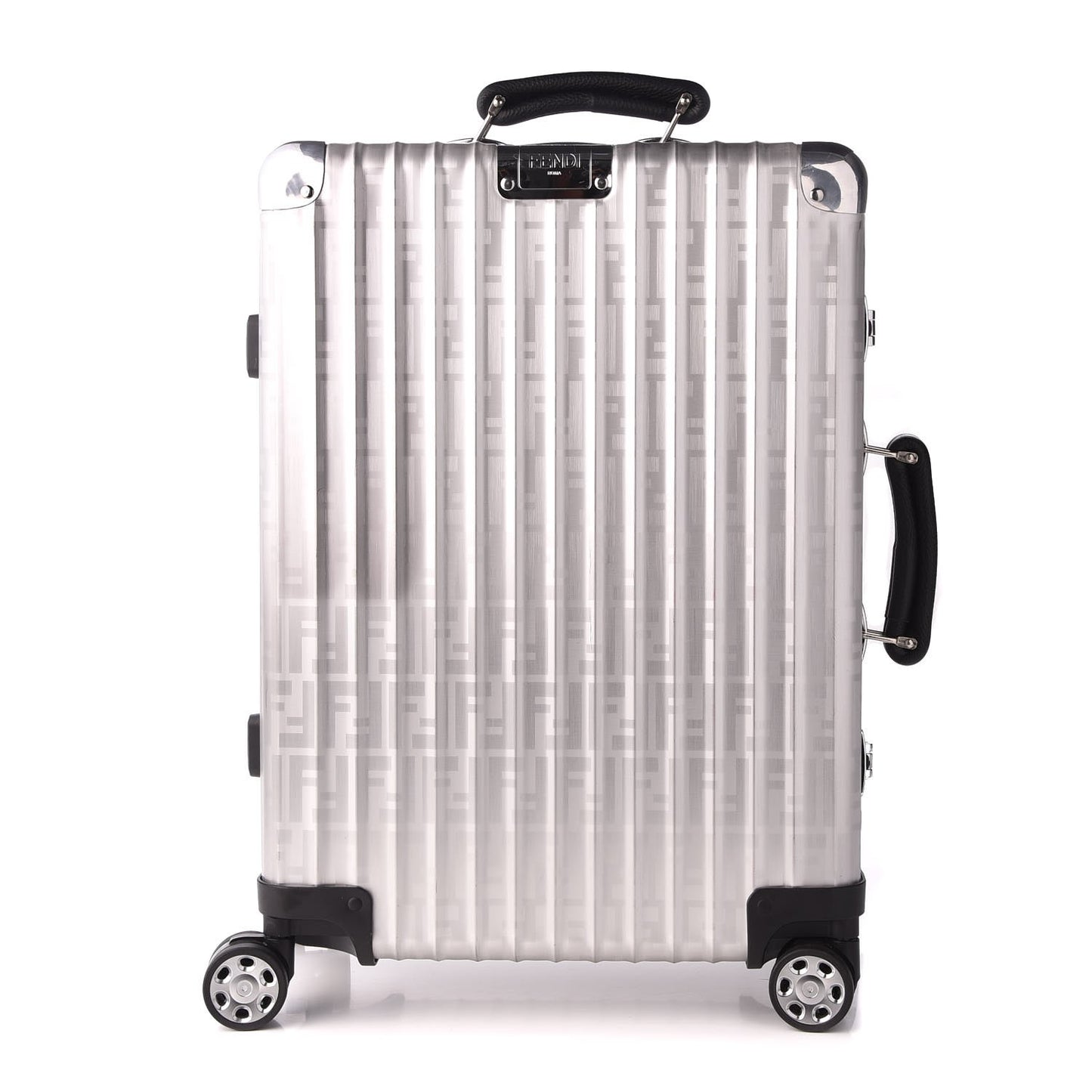 X RIMOWA Aluminum FF Print Roll Away Carry On Luggage Silver