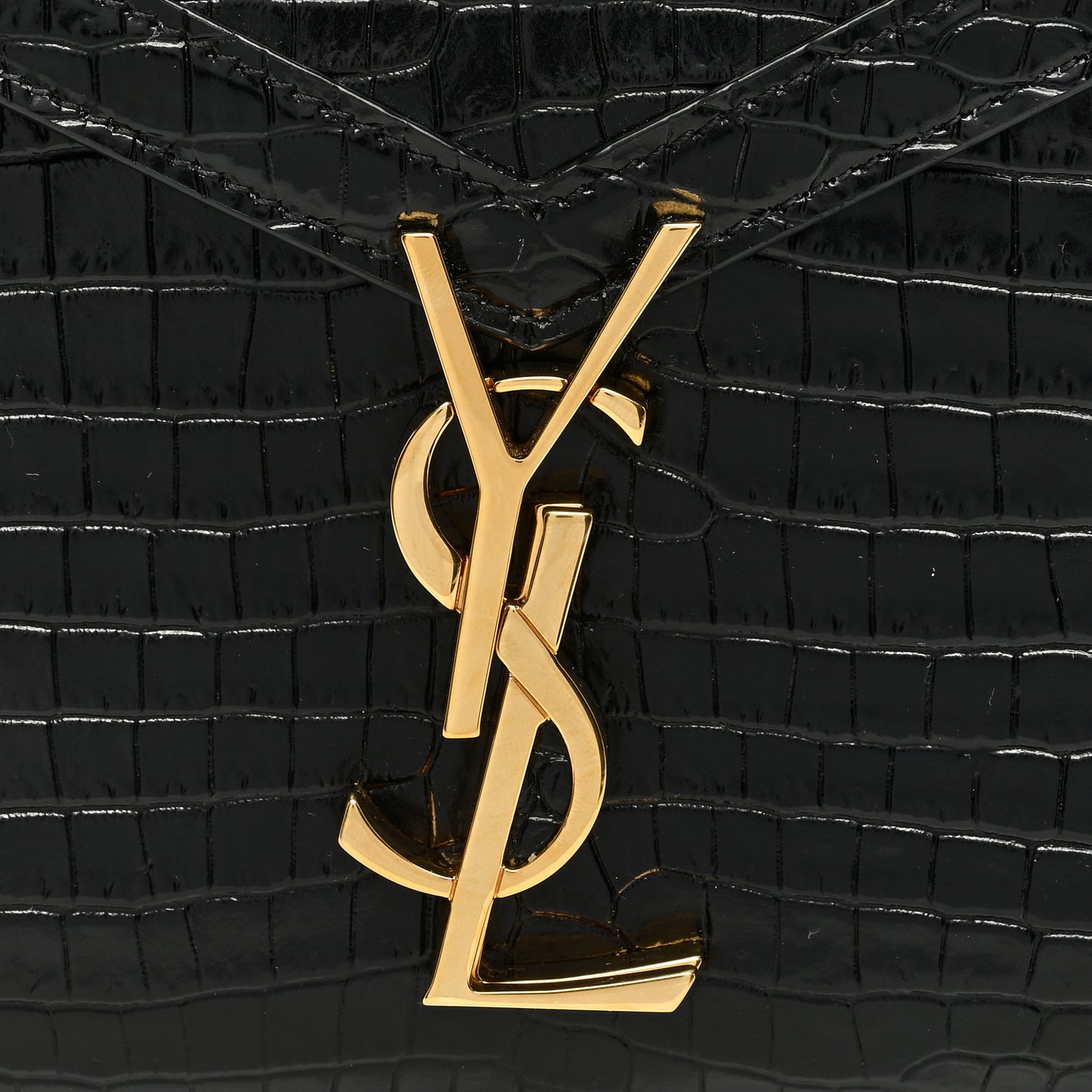 Calfskin Crocodile Embossed Mini Classic Monogram Cassandra Top Handle Black