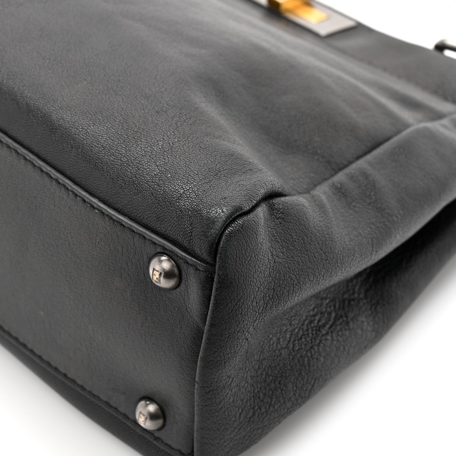 Fendi Goatskin Zucca Medium Peekaboo Iconic Satchel  Black Tobacco 13 of 13
