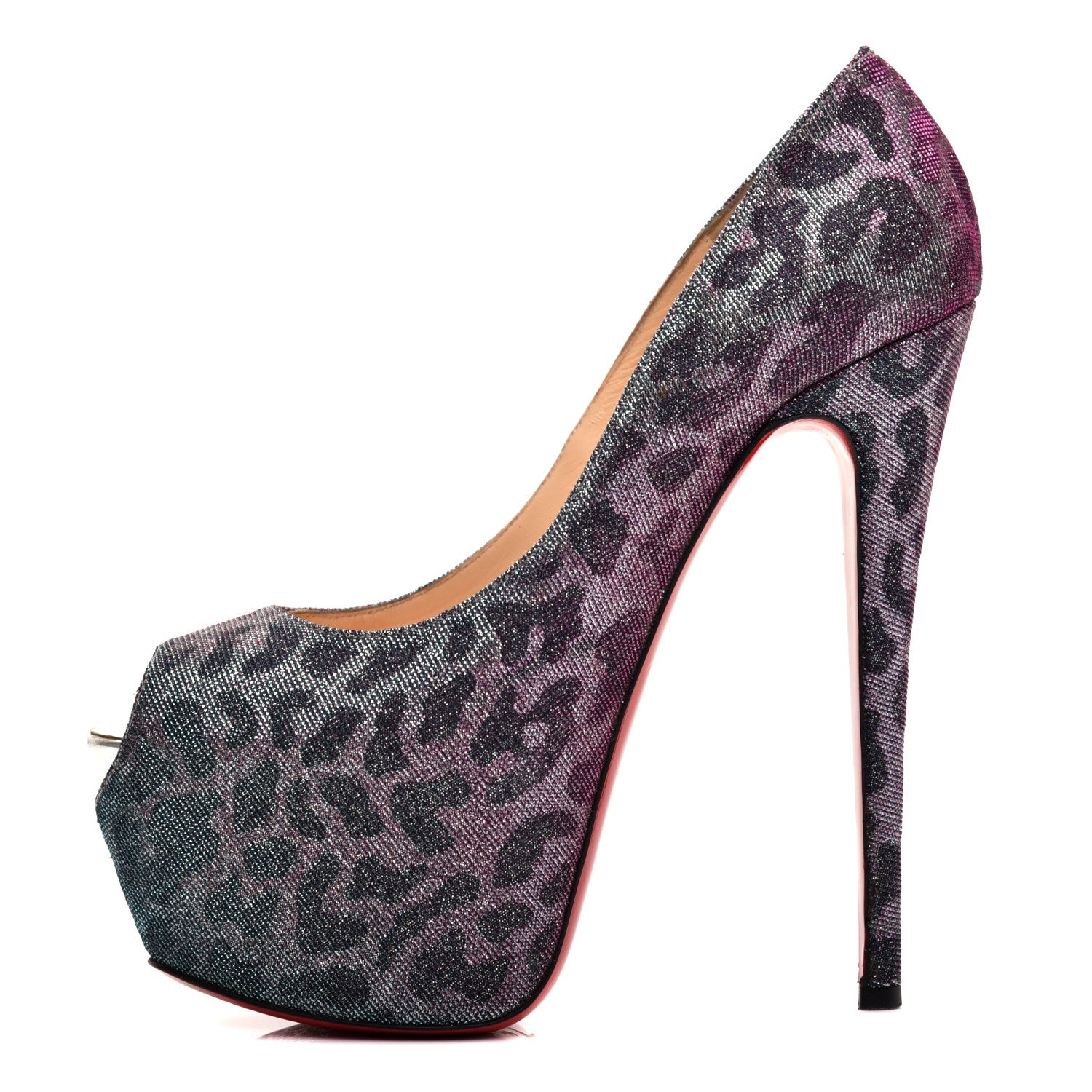 Christian Louboutin Lame Leopard Highness 160 Pumps 39.5 Turquoise Violet 1 of 7