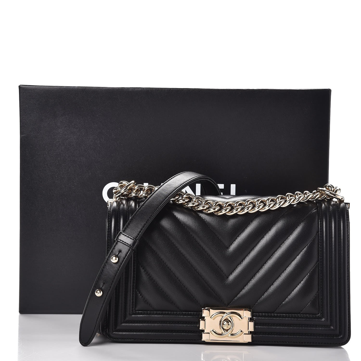 Chanel Lambskin Chevron Quilted Medium Boy Flap Black 9 of 9