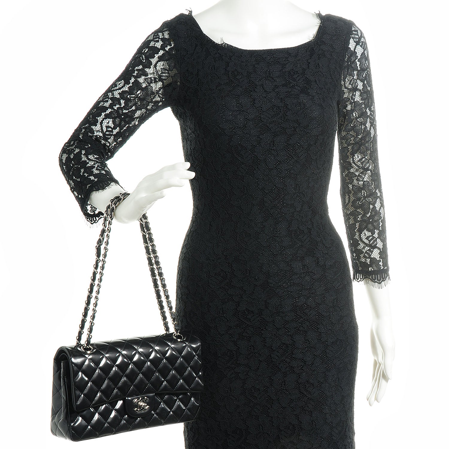 Chanel Striated Patent Quilted Medium Double Flap Black 2 of 8