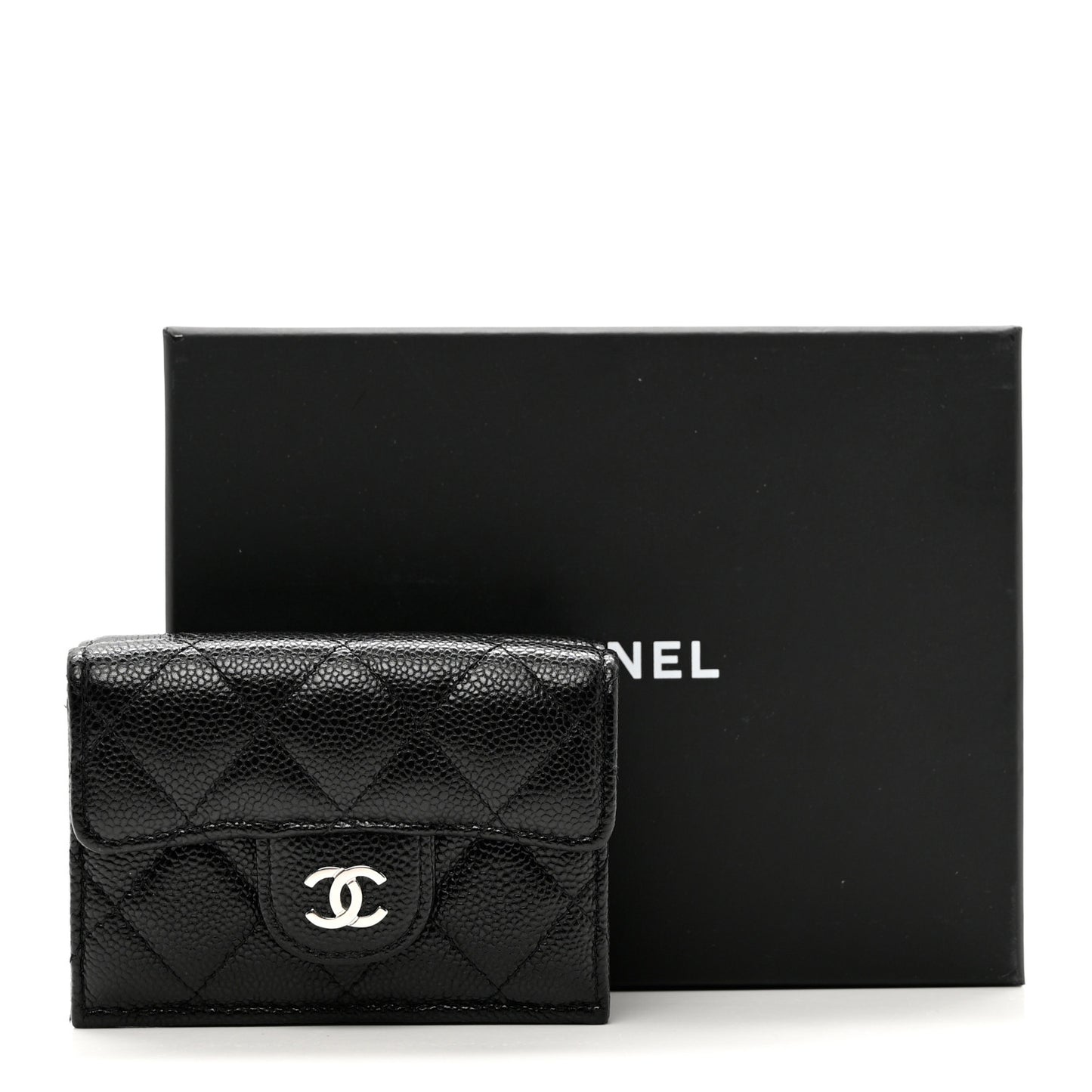 Caviar Quilted Tri-Fold Flap Wallet Black