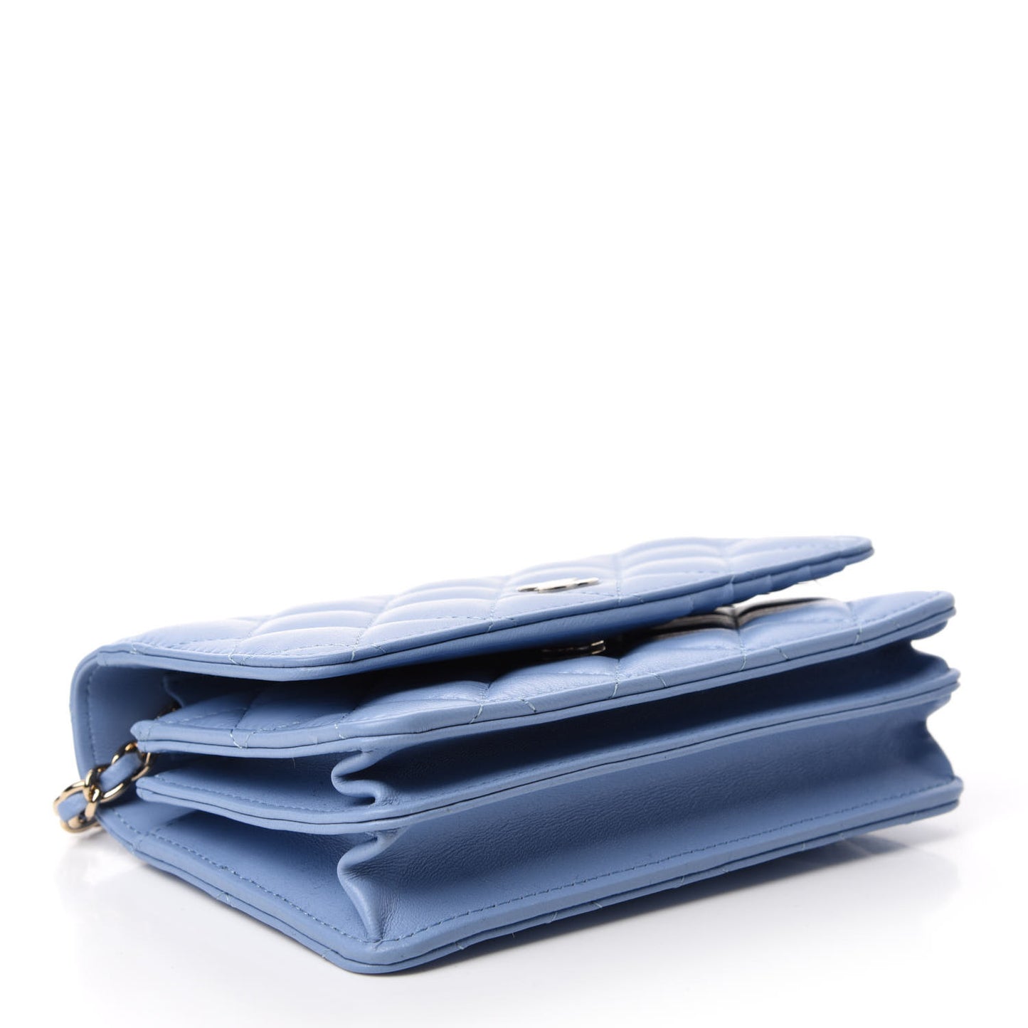 Lambskin Quilted Mini Wallet On Chain WOC Light Blue