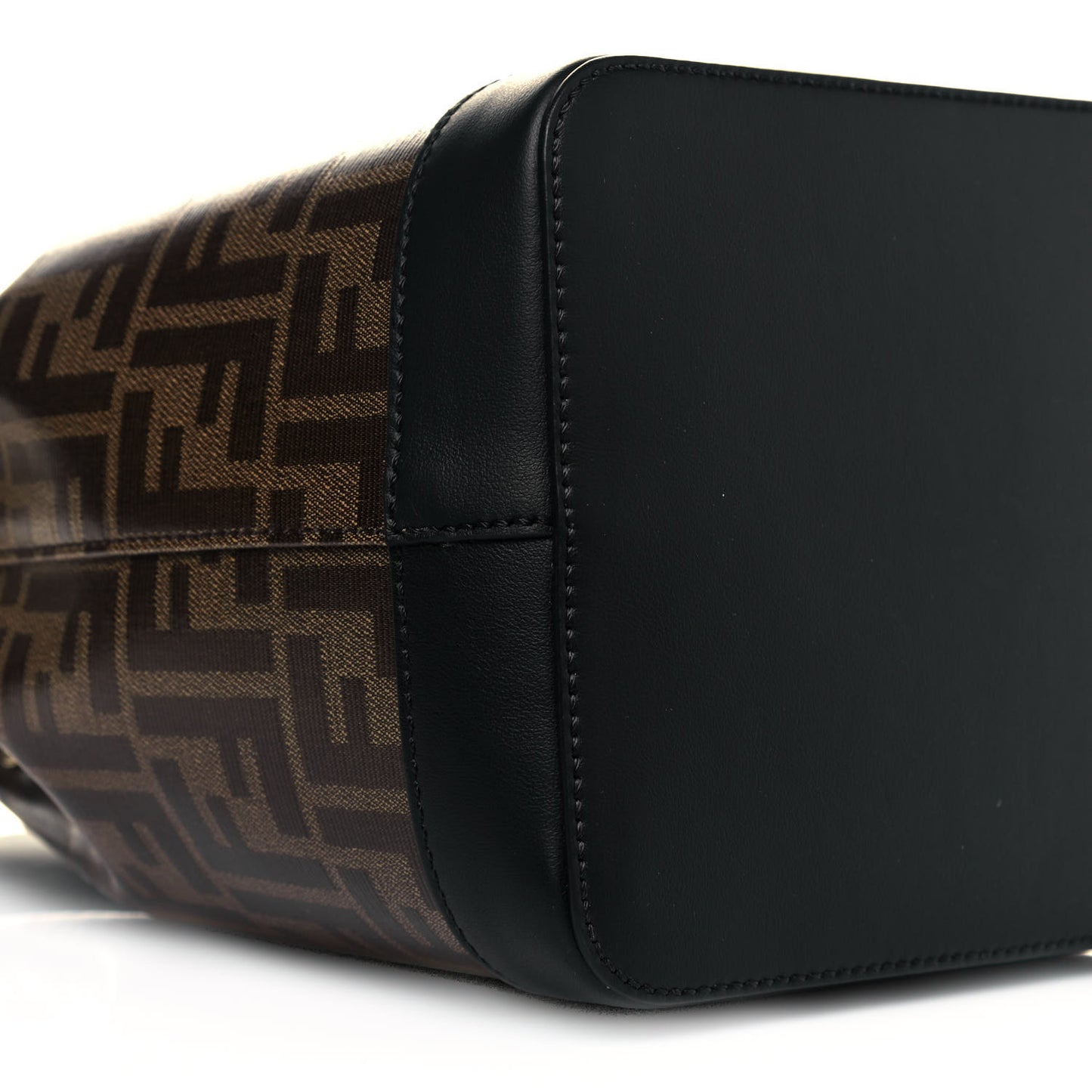 Glazed Fabric Vitello Grace F is Fendi FF 1974 Stamp Patch Grande Mon Tresor Bucket Bag Mogano Panna Black