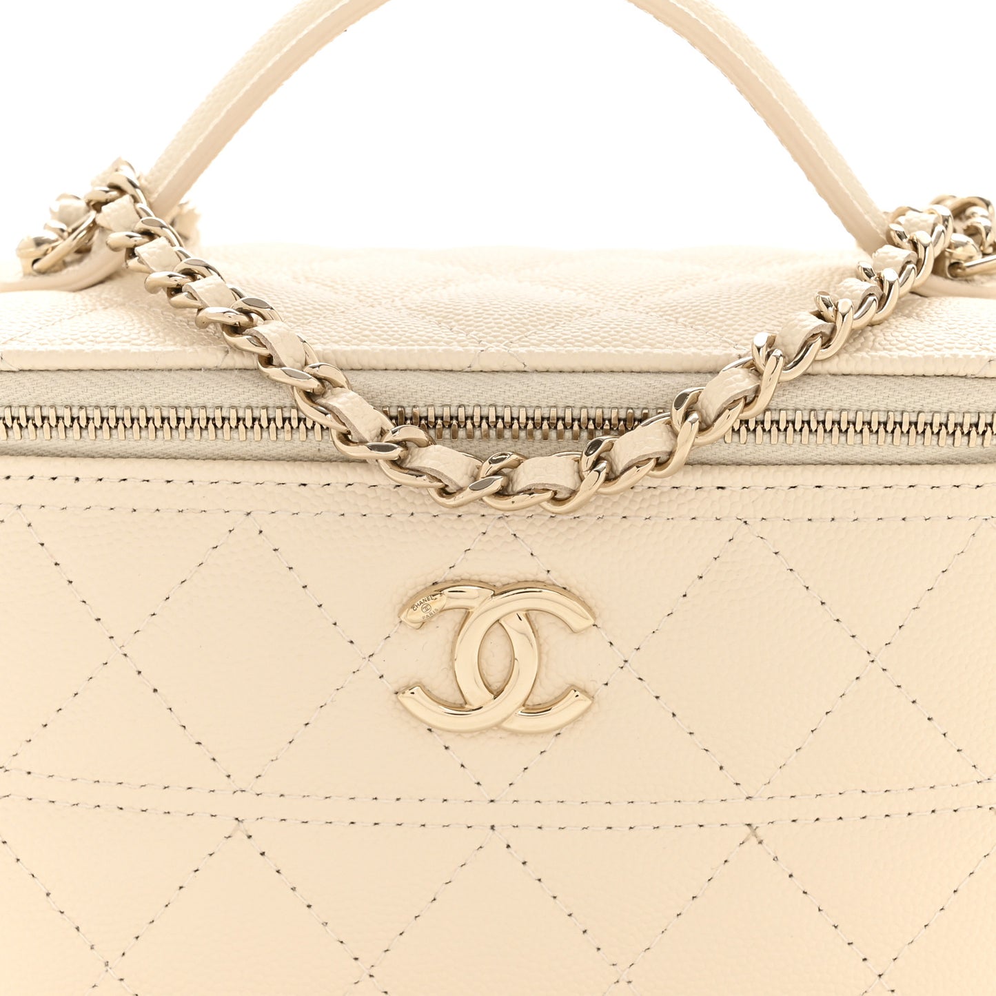 Caviar Quilted Trendy Handle Mini Vanity Ecru