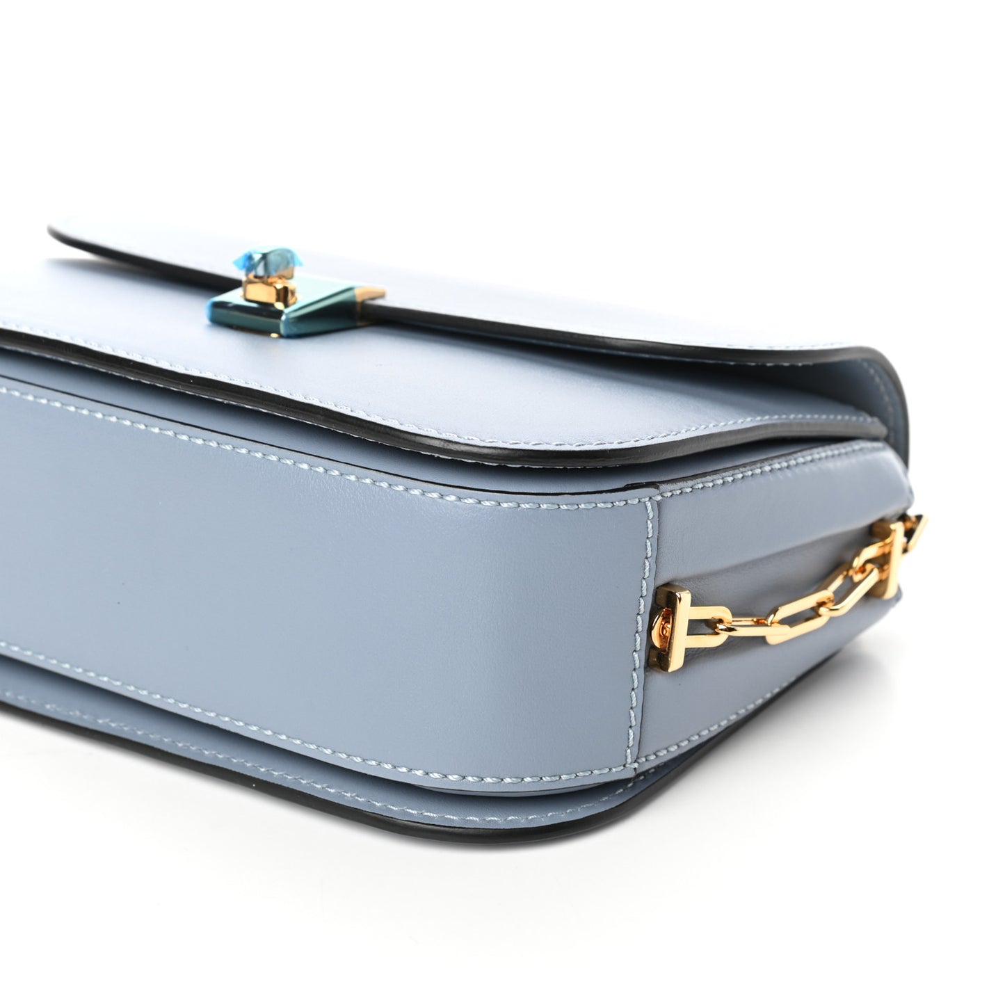 Vitello Chain Flap Bag Aqua