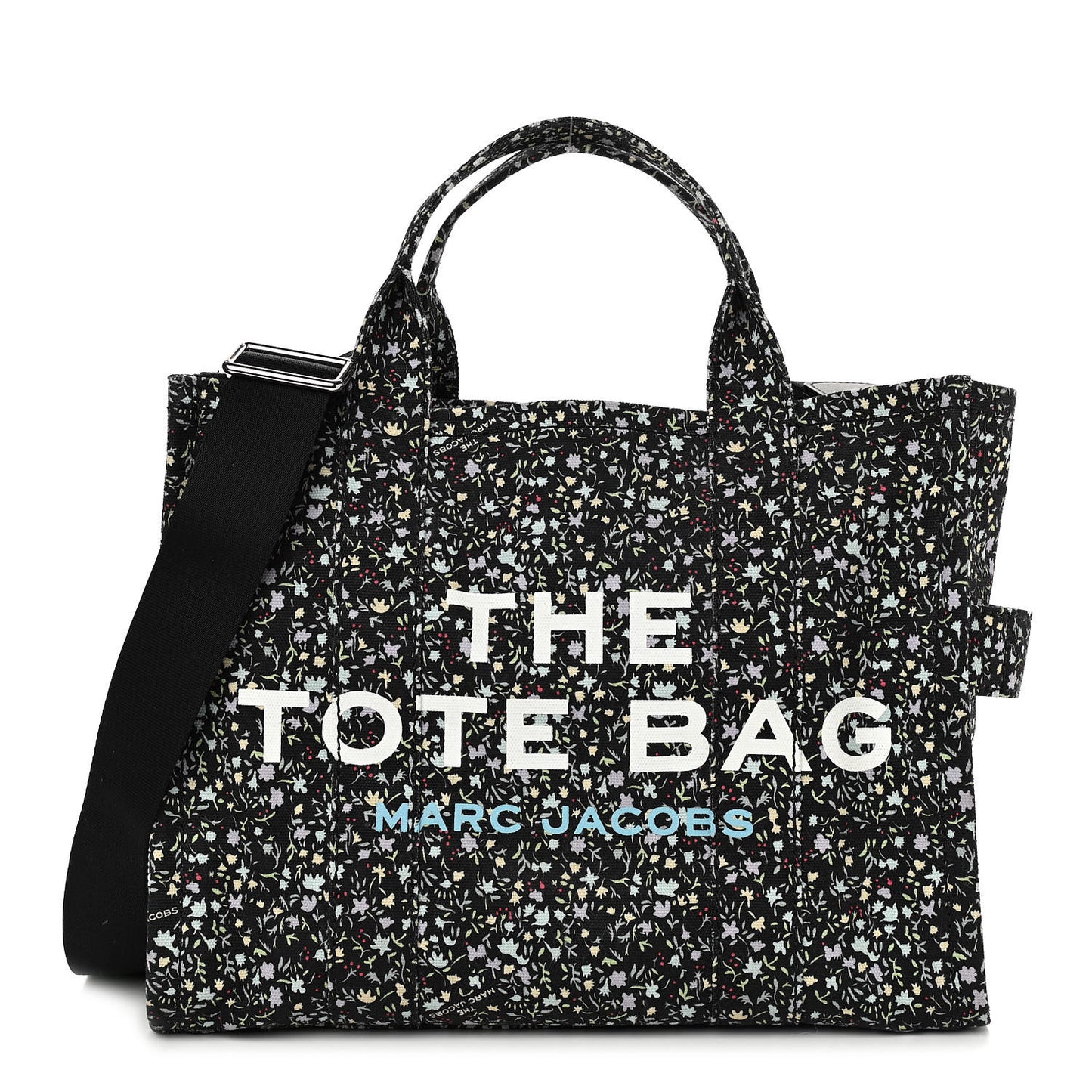 Cotton Canvas Floral Print Medium The Traveler Tote Bag Black