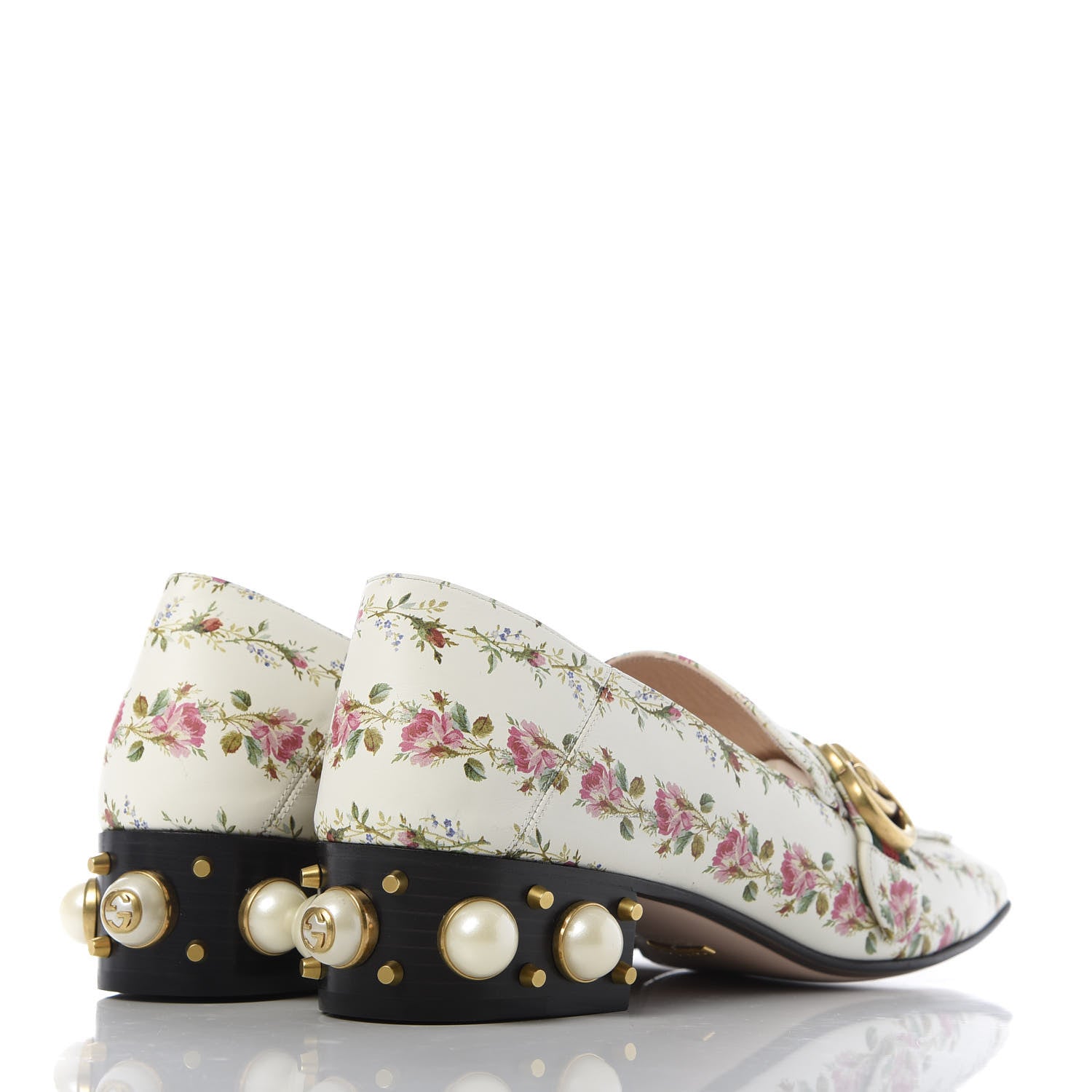 Gucci Calfskin Web Pearl Floral Embellished Peyton Loafer 41 White Multicolor 4 of 9