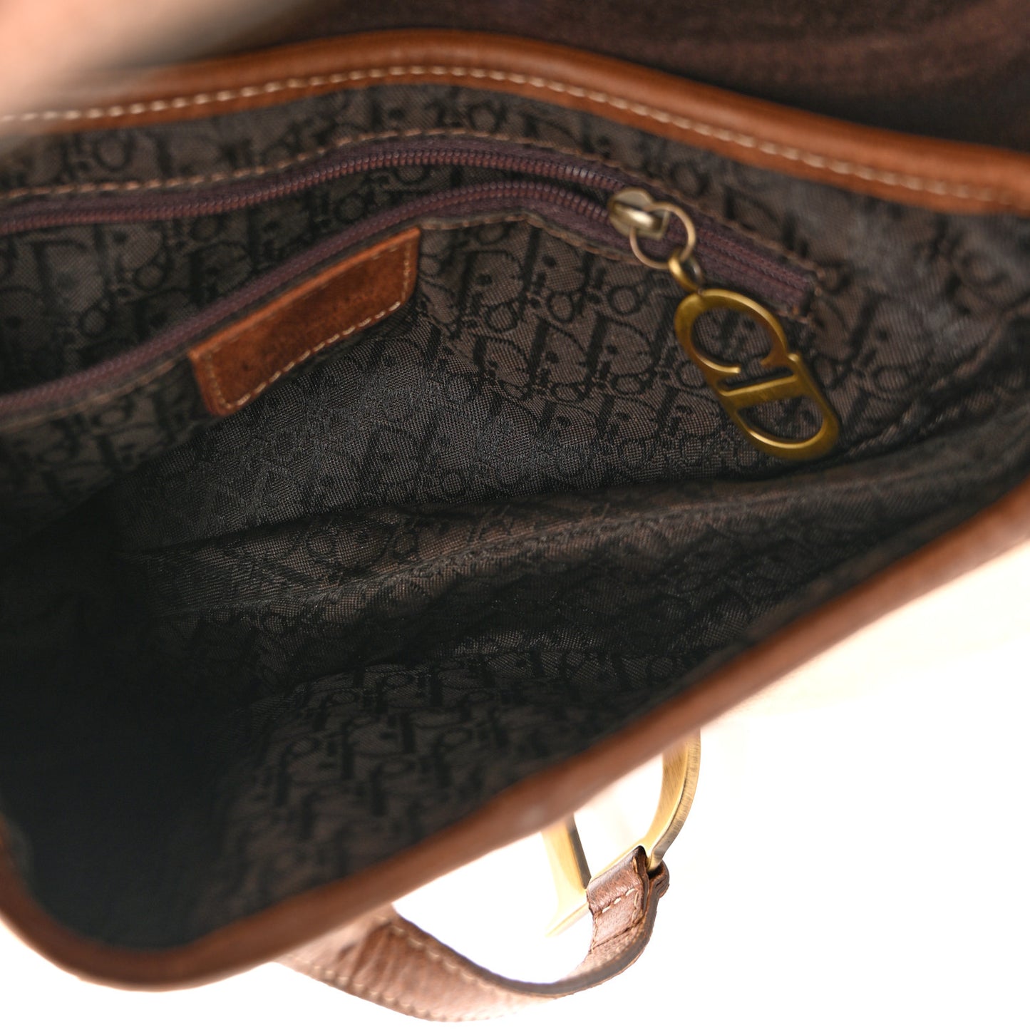 Canvas Calfskin Saddle Bag Beige