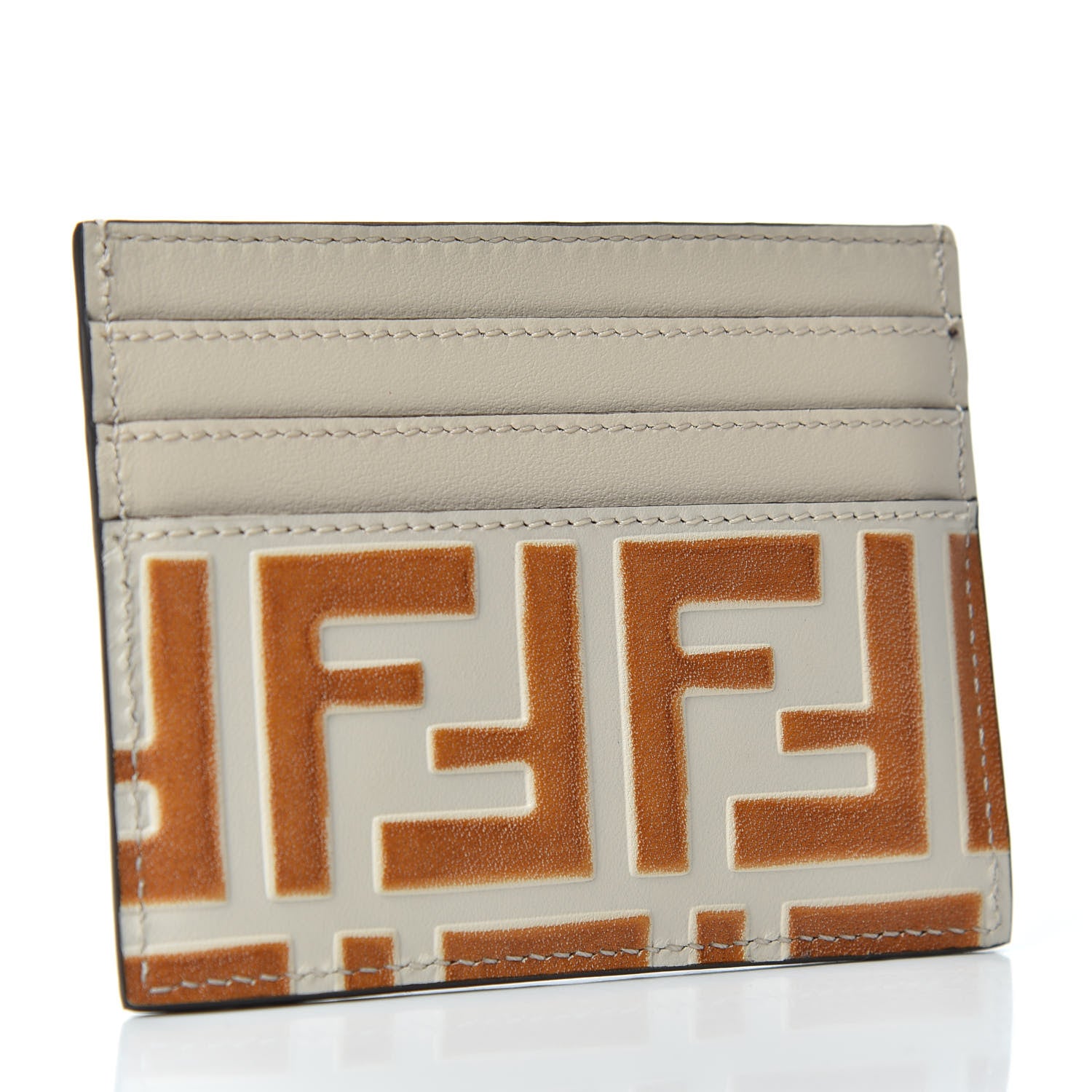 Fendi Vitello Soft Bi-Color FF 1974 Embossed Card Holder Camelia Saddler 4 of 6