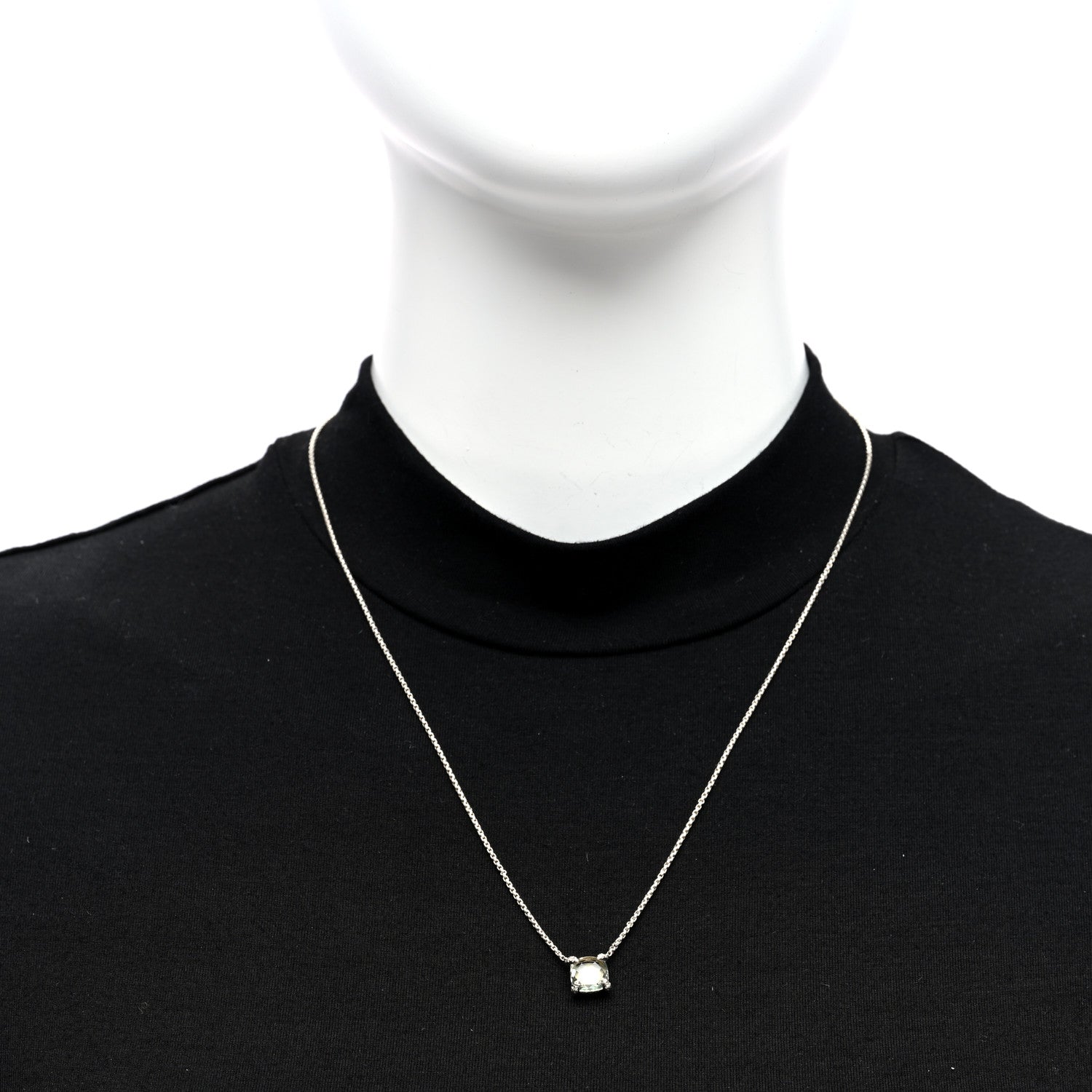 David Yurman Sterling Silver Diamond Prasiolite 9mm Petite Chatelaine Pendant Necklace 2 of 5