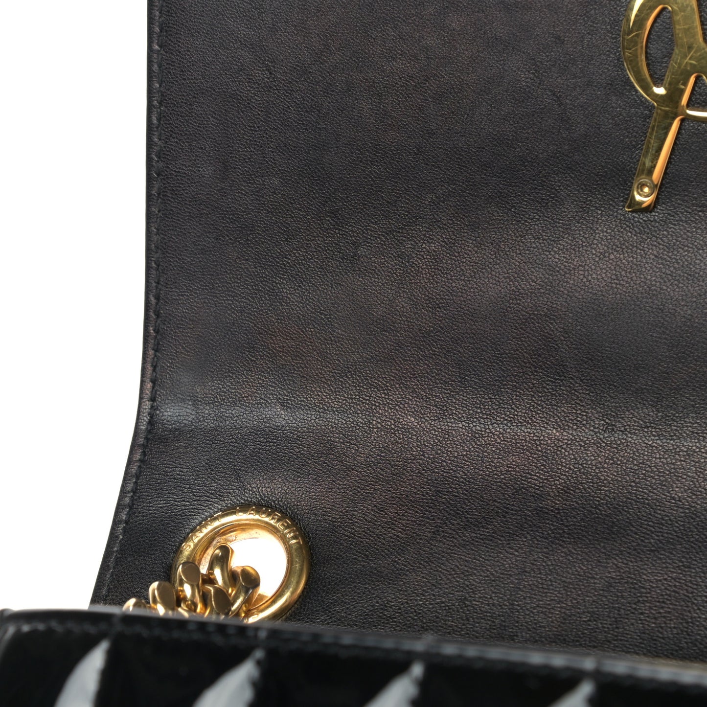 Patent Calfskin Matelasse Monogram Medium Vicky Chain Bag Black